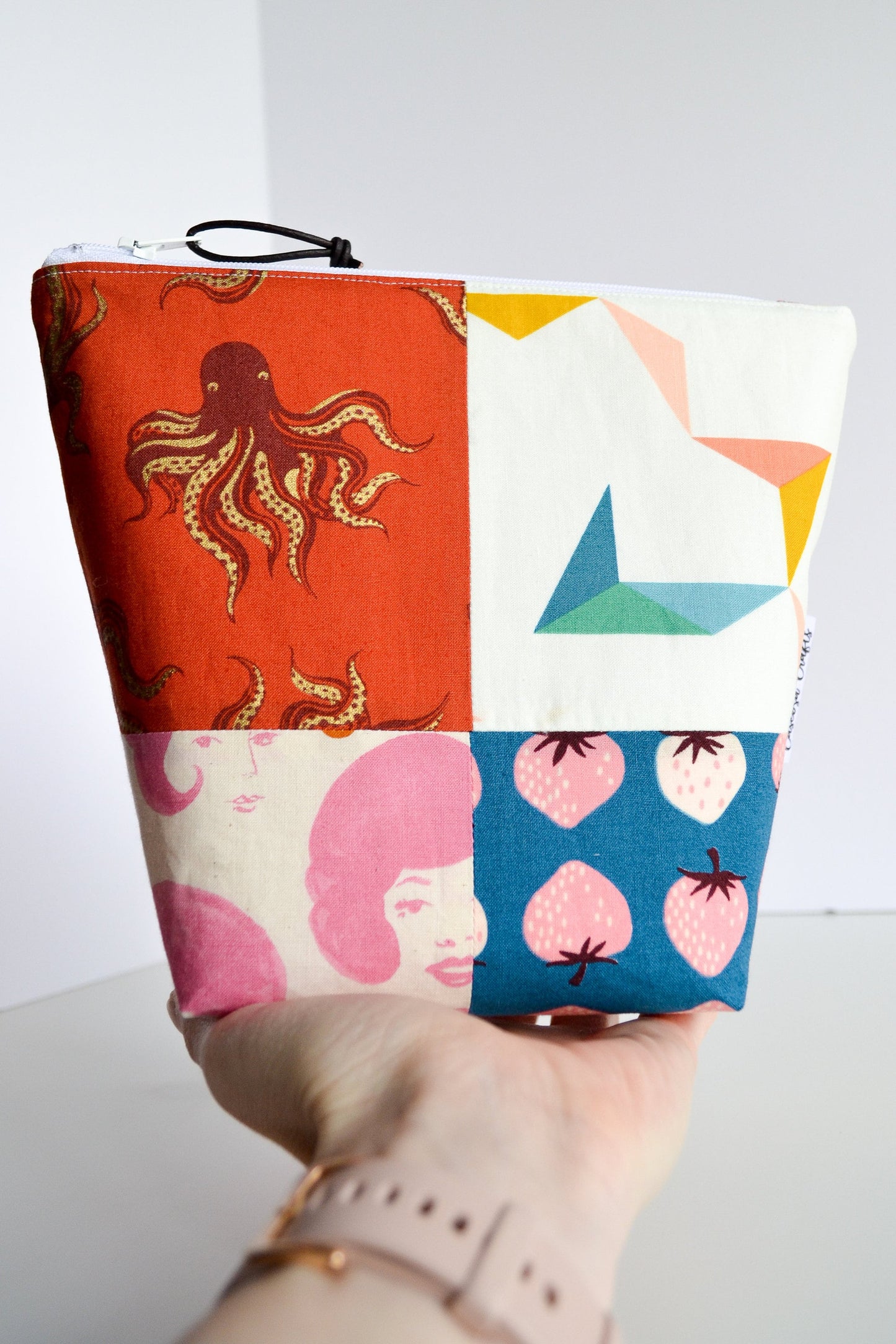 Four Corners Pouch Set ~ Octopus, Paper Airplanes, Ladies, and Strawberries
