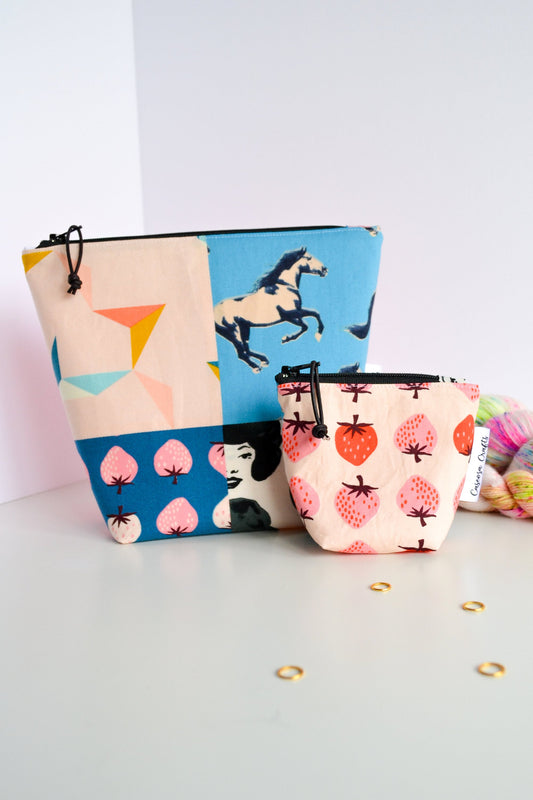 Four Corners Pouch Set ~ Horses, Strawberries, Ladies, and Paper Airplanes